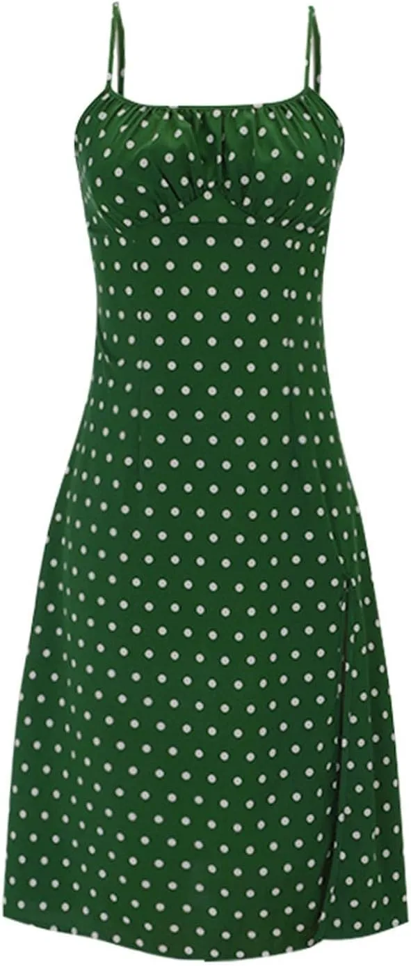 Floral Corset Dress for Women Boho Summer Spaghetti Straps Square Neck Casual Midi Dress Slit Bustier Dresses Milkmaid Dress