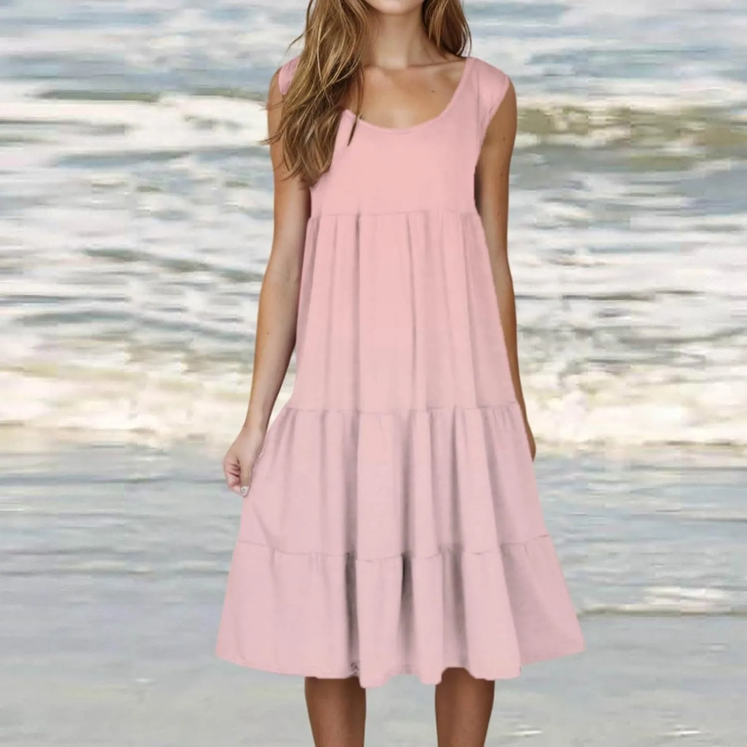 Flowery Dress for Women with Pockets Short Sleeve Dresses Flowy Beach Swing Dress 2025 Empire Waist with