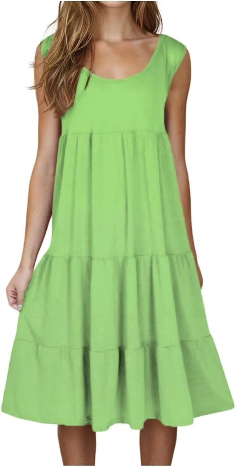 Flowery Dress for Women with Pockets Short Sleeve Dresses Flowy Beach Swing Dress 2025 Empire Waist with