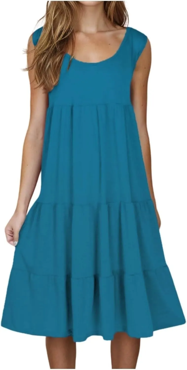 Flowery Dress for Women with Pockets Short Sleeve Dresses Flowy Beach Swing Dress 2025 Empire Waist with