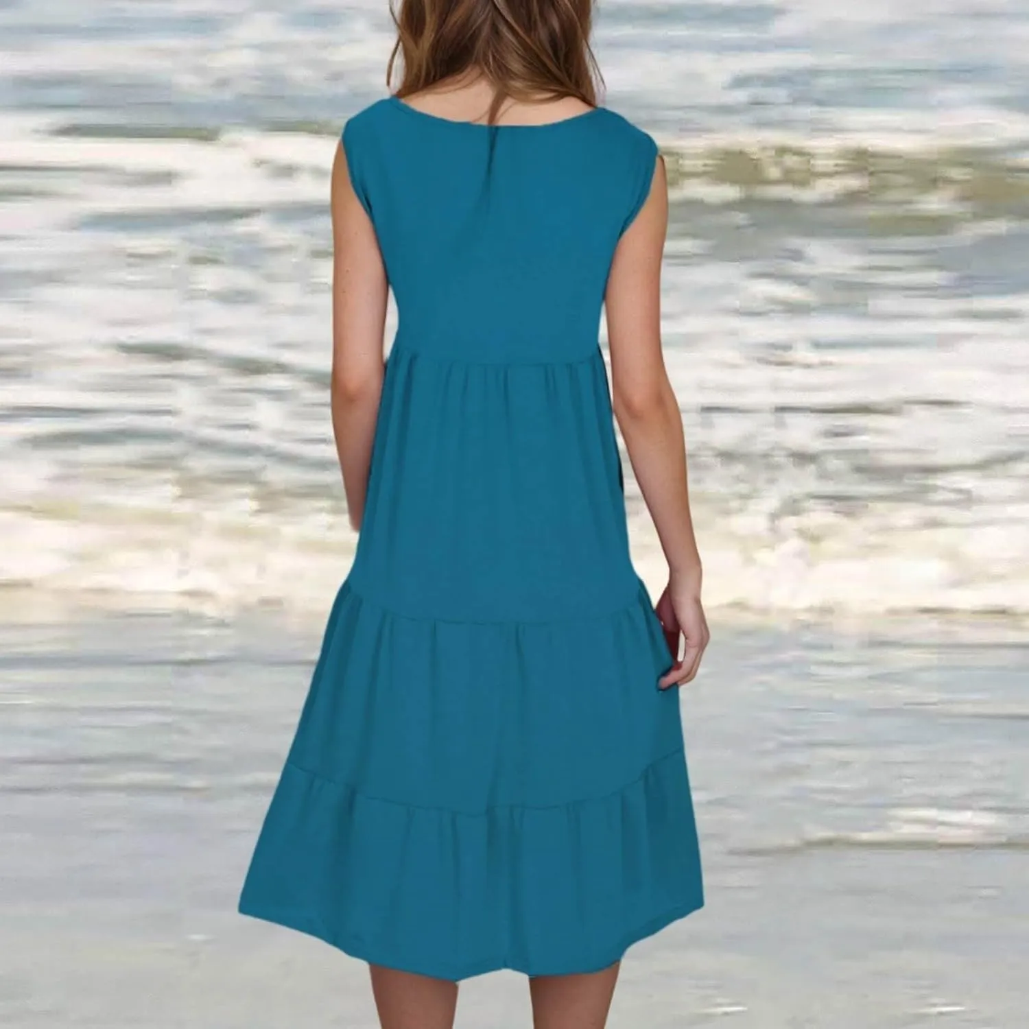 Flowery Dress for Women with Pockets Short Sleeve Dresses Flowy Beach Swing Dress 2025 Empire Waist with