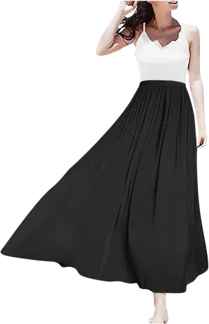 Flowy Midi Skirts for Women 2025 Summer Lightweight Elastic Waisted Swing A-Line Pleated Skirt