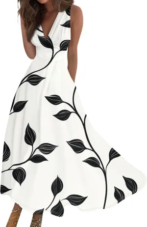 Flowy Summer Dresses for Women, Bohemian Beach Vacation Boho Floral 2025 Long Sundress