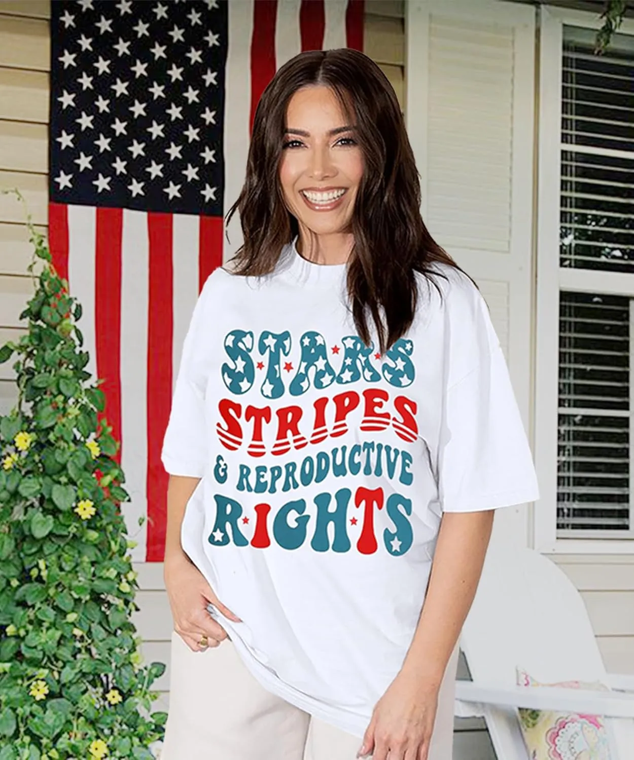 Fourth of July Shirts for Women Stars and Stripes Oversized Shirt Rights Graphic Loose Fit Tops