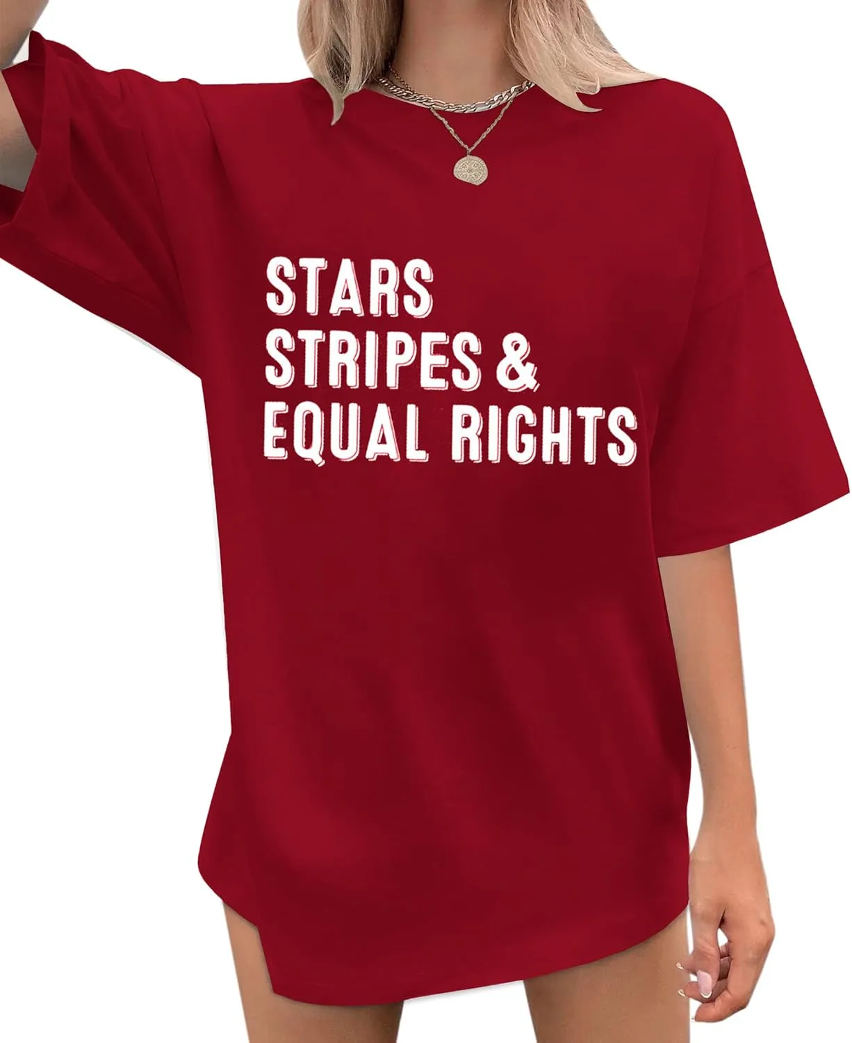 Fourth of July Shirts for Women Stars and Stripes Oversized Shirt Rights Graphic Loose Fit Tops