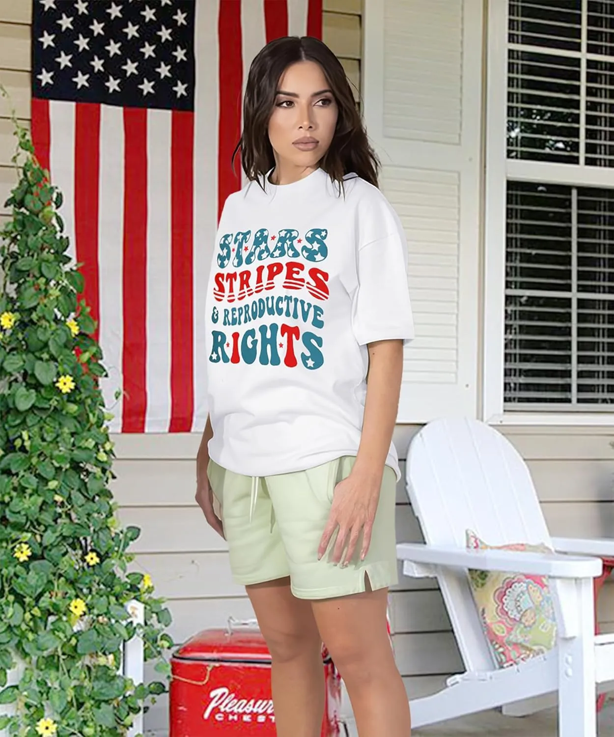 Fourth of July Shirts for Women Stars and Stripes Oversized Shirt Rights Graphic Loose Fit Tops