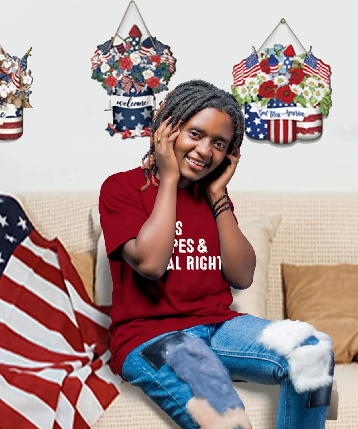 Fourth of July Shirts for Women Stars and Stripes Oversized Shirt Rights Graphic Loose Fit Tops