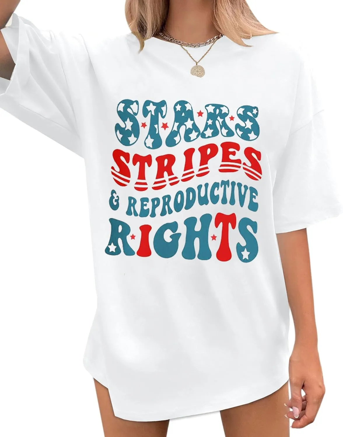 Fourth of July Shirts for Women Stars and Stripes Oversized Shirt Rights Graphic Loose Fit Tops