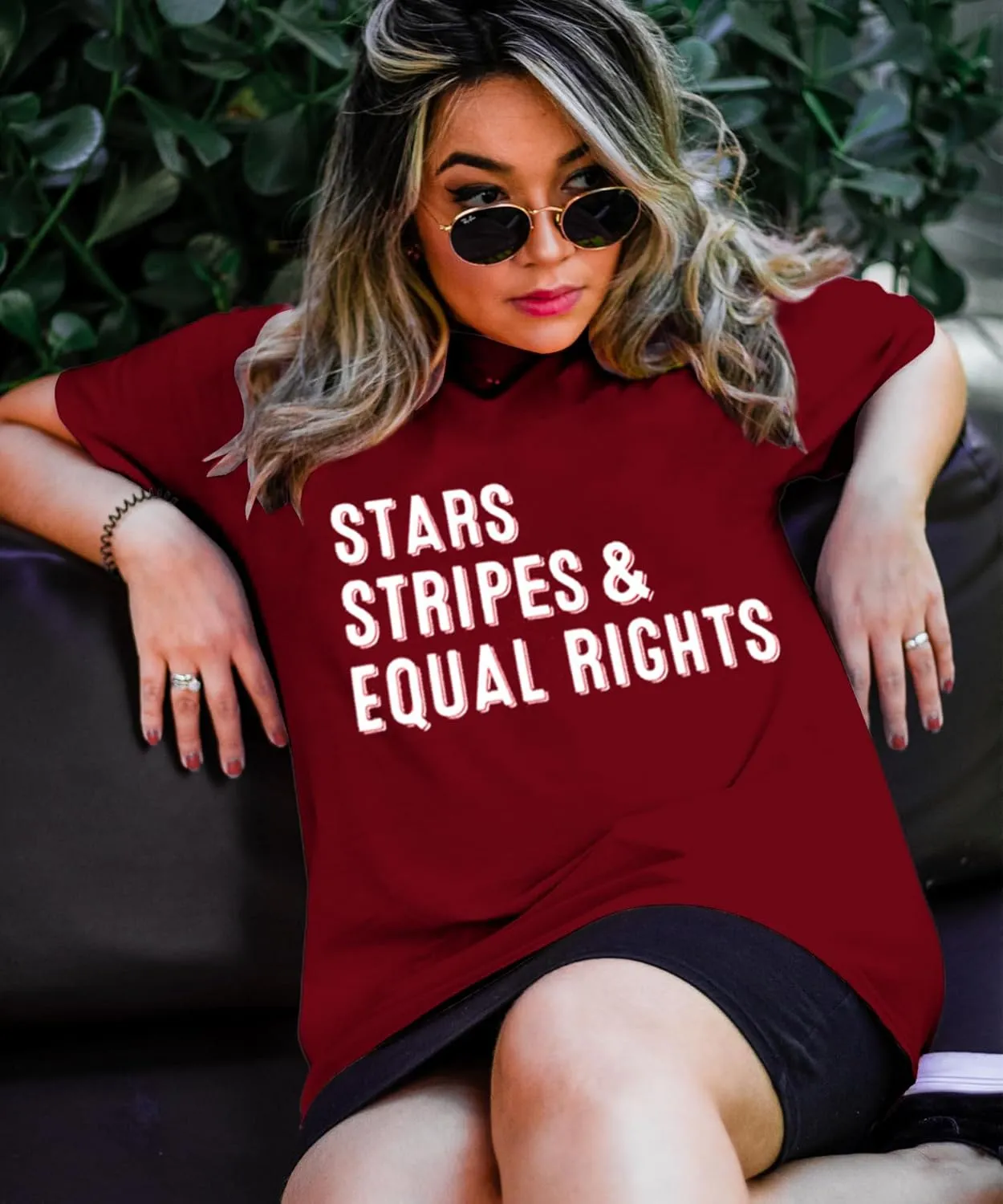 Fourth of July Shirts for Women Stars and Stripes Oversized Shirt Rights Graphic Loose Fit Tops