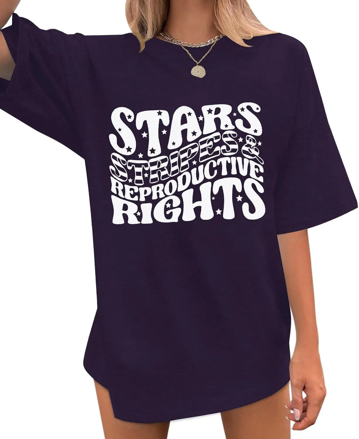 Fourth of July Shirts for Women Stars and Stripes Oversized Shirt Rights Graphic Loose Fit Tops