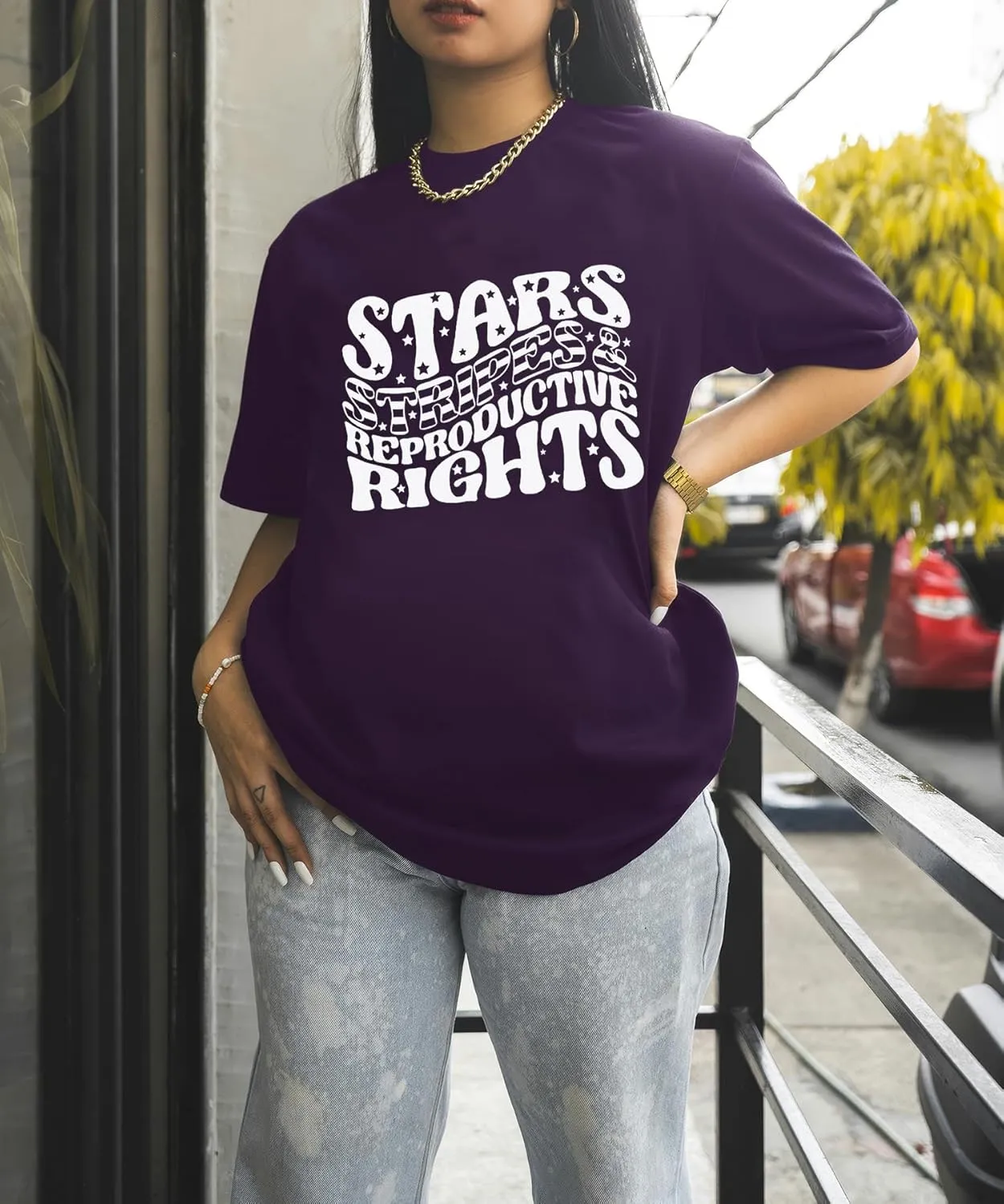 Fourth of July Shirts for Women Stars and Stripes Oversized Shirt Rights Graphic Loose Fit Tops