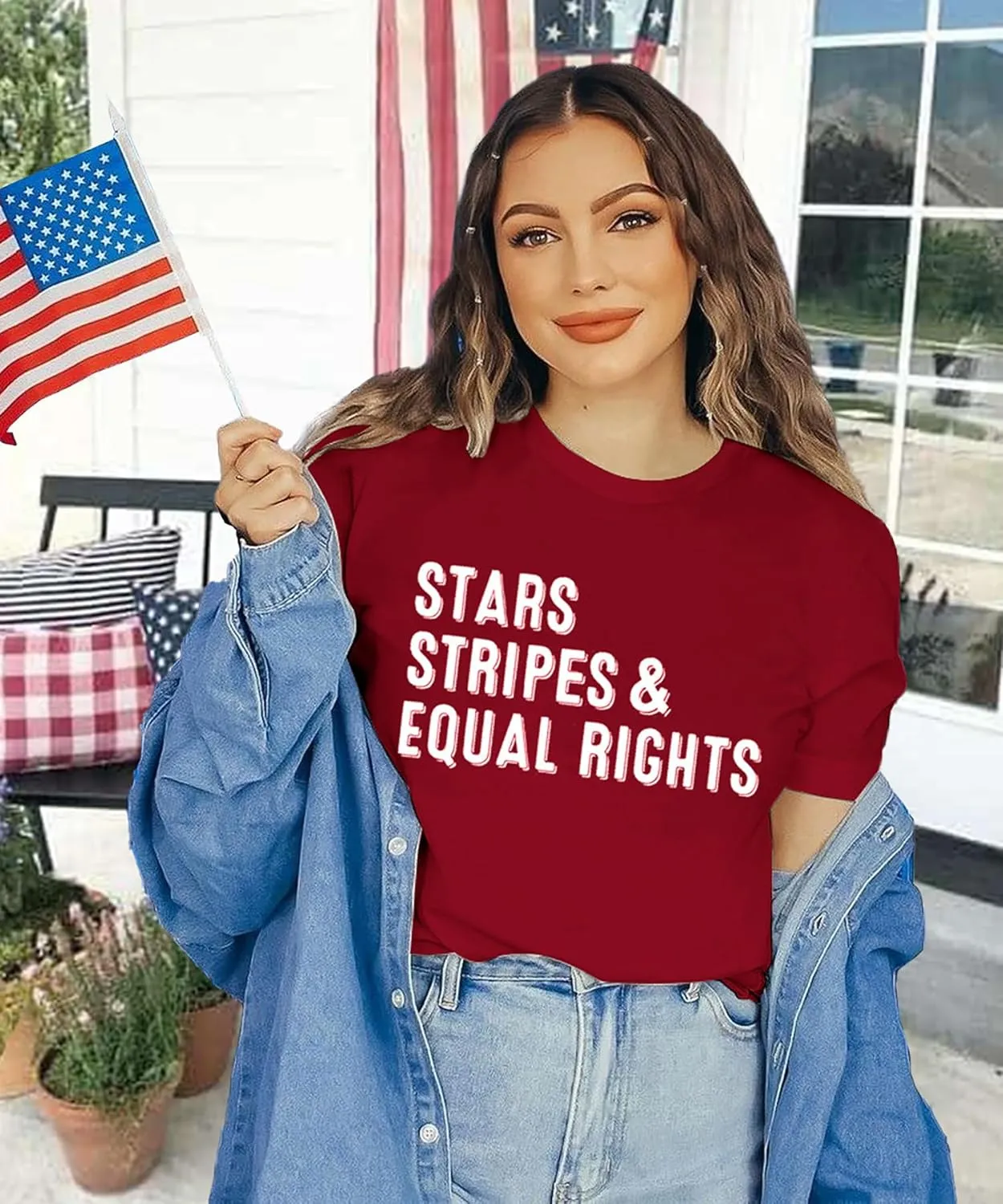 Fourth of July Shirts for Women Stars and Stripes Oversized Shirt Rights Graphic Loose Fit Tops