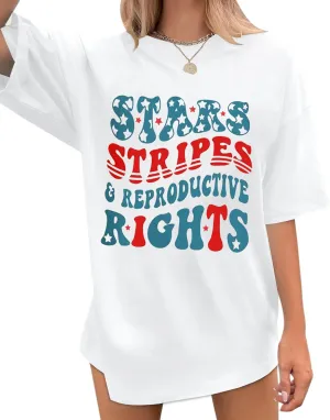 Fourth of July Shirts for Women Stars and Stripes Oversized Shirt Rights Graphic Loose Fit Tops