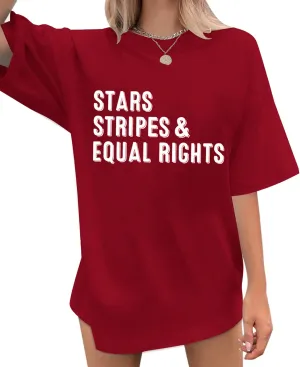Fourth of July Shirts for Women Stars and Stripes Oversized Shirt Rights Graphic Loose Fit Tops