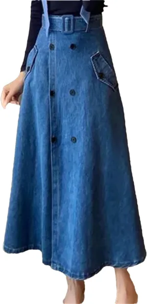 French Graceful Double Button Denim A-Line Skirts Spring Summer Korean Split Skirt