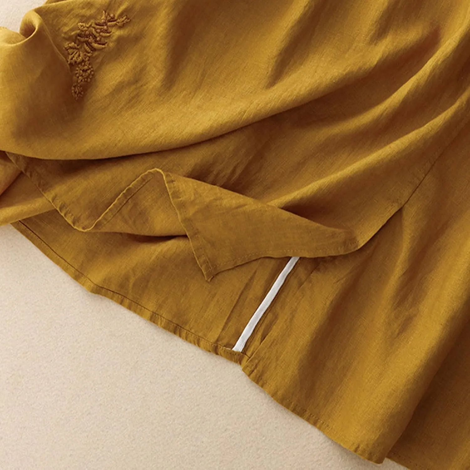 FZYLQY Embroidery Maxi Skirts for Women with Pockets Midi Length Long Skirt Casual Beach Party Holiday Cotton Linen Skirt