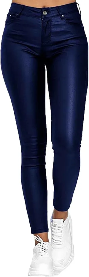 FZYLQY Faux Leather Leggings for Women High Waisted Pleather Pants PU Skinny Pants 2024 Ladies Stretchy Tights with Pockets