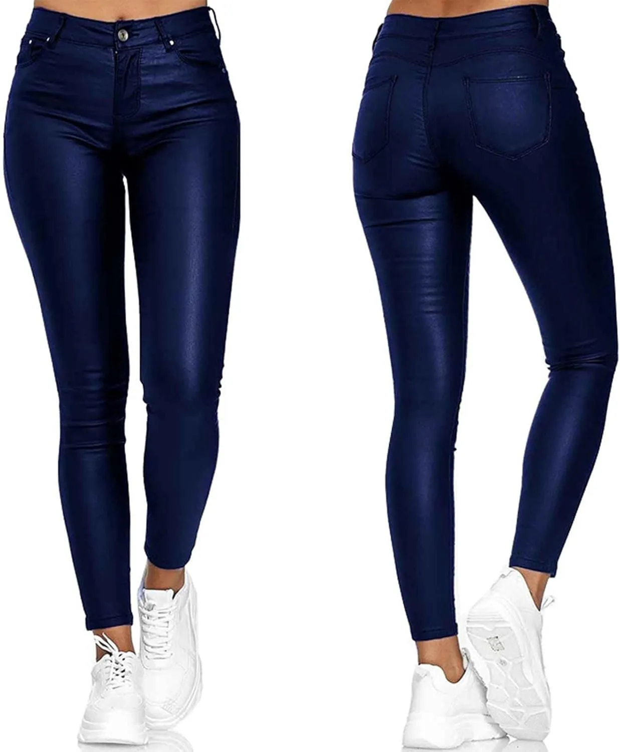 FZYLQY Faux Leather Leggings for Women High Waisted Pleather Pants PU Skinny Pants 2024 Ladies Stretchy Tights with Pockets