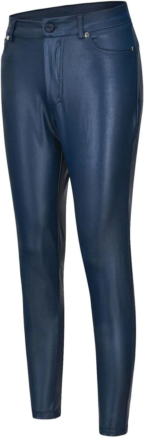 FZYLQY Faux Leather Leggings for Women High Waisted Pleather Pants PU Skinny Pants 2024 Ladies Stretchy Tights with Pockets