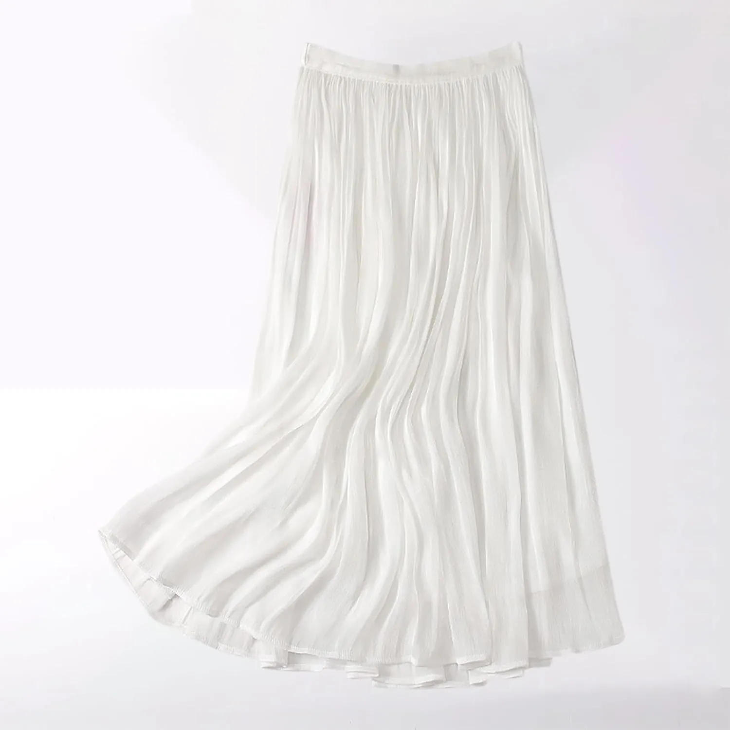 FZYLQY Plus Size Pleated Flare Midi Skirts for Women High Waisted Ruffle Boho Summer Beach Skirt Mid Length A Line Skirts