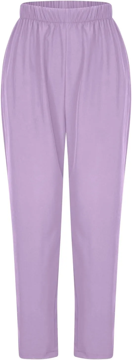 FZYLQY Women's Straight Leg Long Pants 2025 Spring Dressy Fashion Elastic High Waist Casual Trousers Solid Color Work Pants