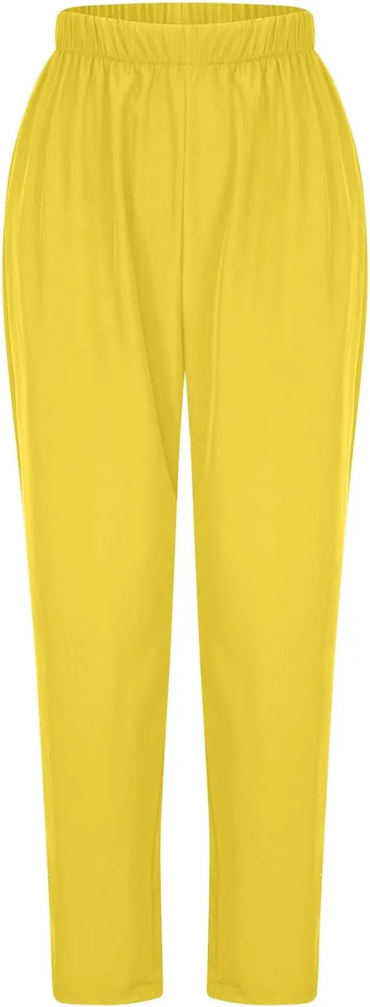 FZYLQY Women's Straight Leg Long Pants 2025 Spring Dressy Fashion Elastic High Waist Casual Trousers Solid Color Work Pants