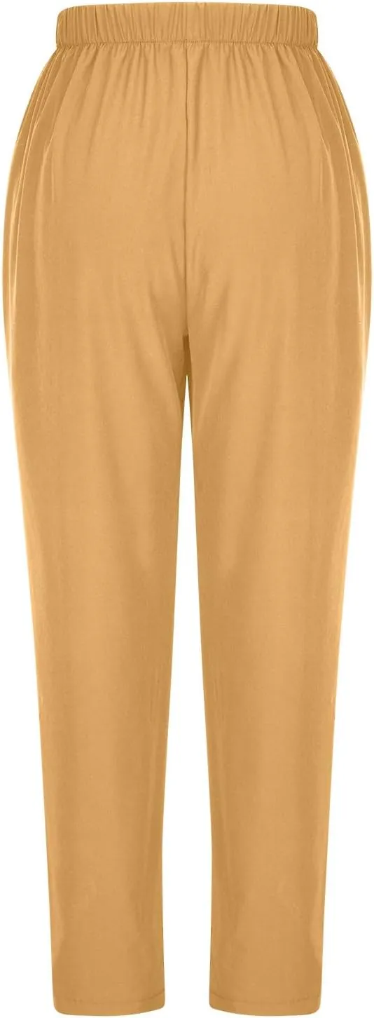 FZYLQY Women's Straight Leg Long Pants 2025 Spring Dressy Fashion Elastic High Waist Casual Trousers Solid Color Work Pants