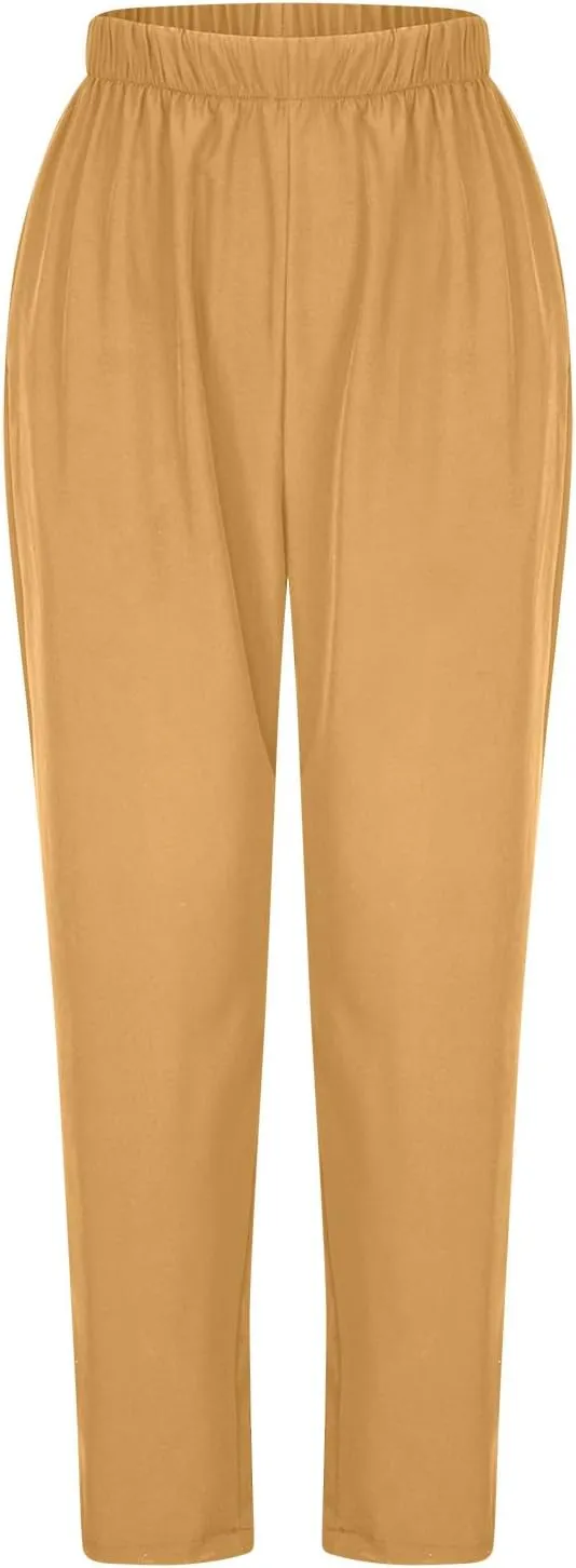 FZYLQY Women's Straight Leg Long Pants 2025 Spring Dressy Fashion Elastic High Waist Casual Trousers Solid Color Work Pants