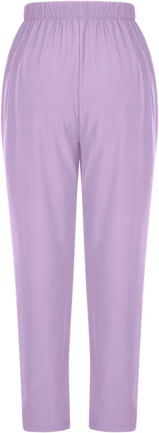 FZYLQY Women's Straight Leg Long Pants 2025 Spring Dressy Fashion Elastic High Waist Casual Trousers Solid Color Work Pants