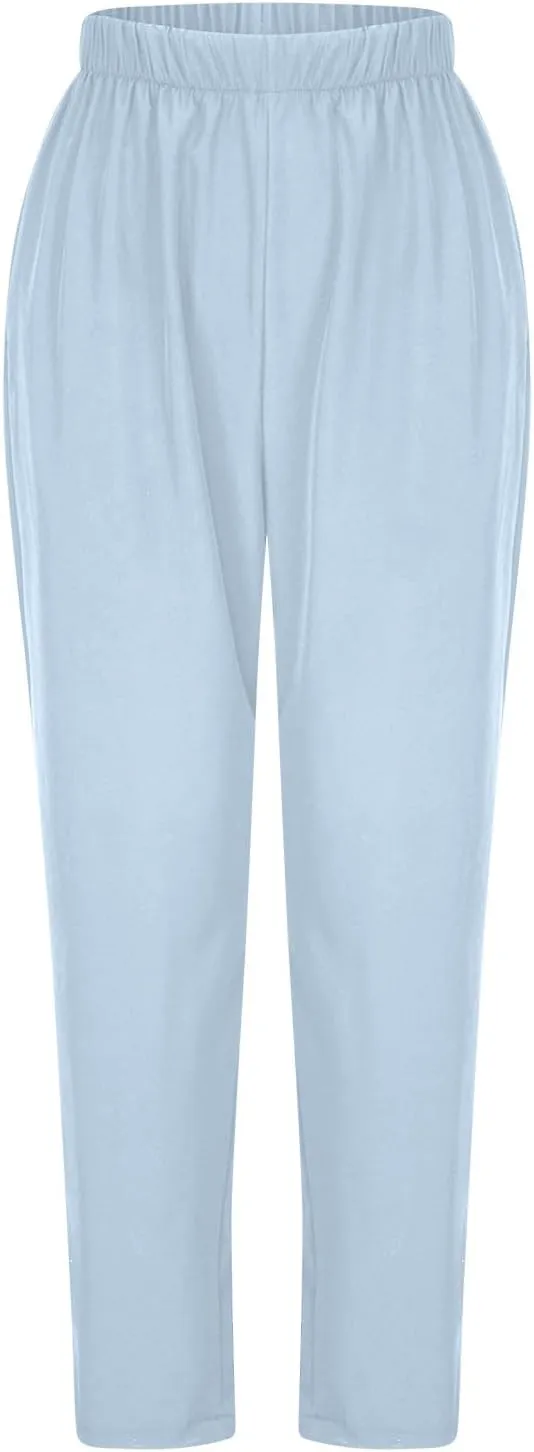 FZYLQY Women's Straight Leg Long Pants 2025 Spring Dressy Fashion Elastic High Waist Casual Trousers Solid Color Work Pants