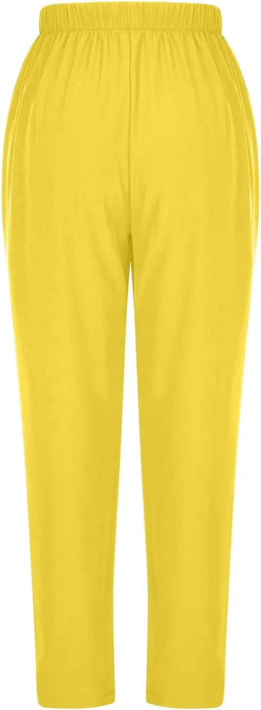FZYLQY Women's Straight Leg Long Pants 2025 Spring Dressy Fashion Elastic High Waist Casual Trousers Solid Color Work Pants