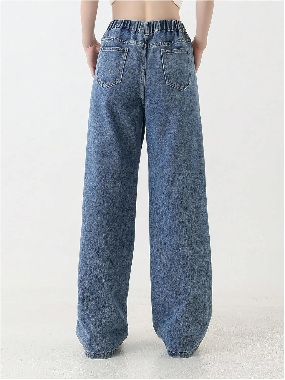 Girl's Animal Pattern Elastic High Waist Jeans Straight Leg Loose Denim Pants
