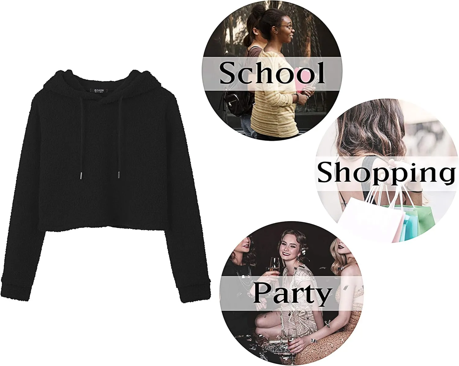 GIVON Women's Comfortable Casual Long Sleeve Crop-Top Pullover Sweatshirt Hoodie