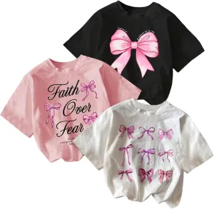 GORGLITTER Girl's 3 Piece Heart Leopard T Shirt Graphic Crewneck Short Sleeve Oversized Shirt