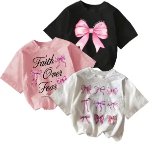 GORGLITTER Girl's 3 Piece Heart Leopard T Shirt Graphic Crewneck Short Sleeve Oversized Shirt
