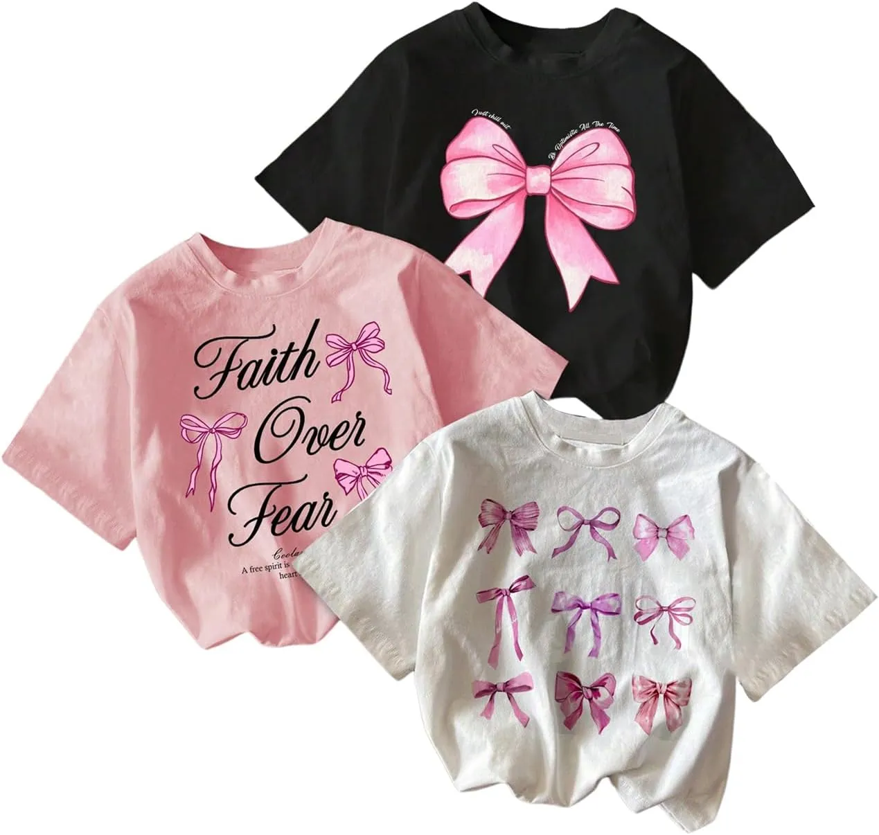 GORGLITTER Girl's 3 Piece Heart Leopard T Shirt Graphic Crewneck Short Sleeve Oversized Shirt
