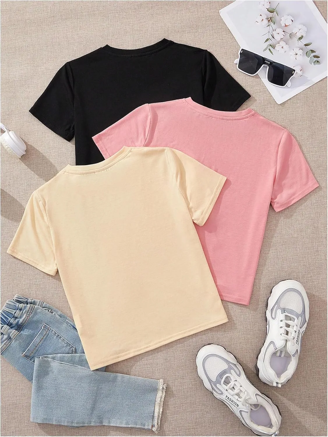 GORGLITTER Girl's 3 Piece Heart Leopard T Shirt Graphic Crewneck Short Sleeve Oversized Shirt