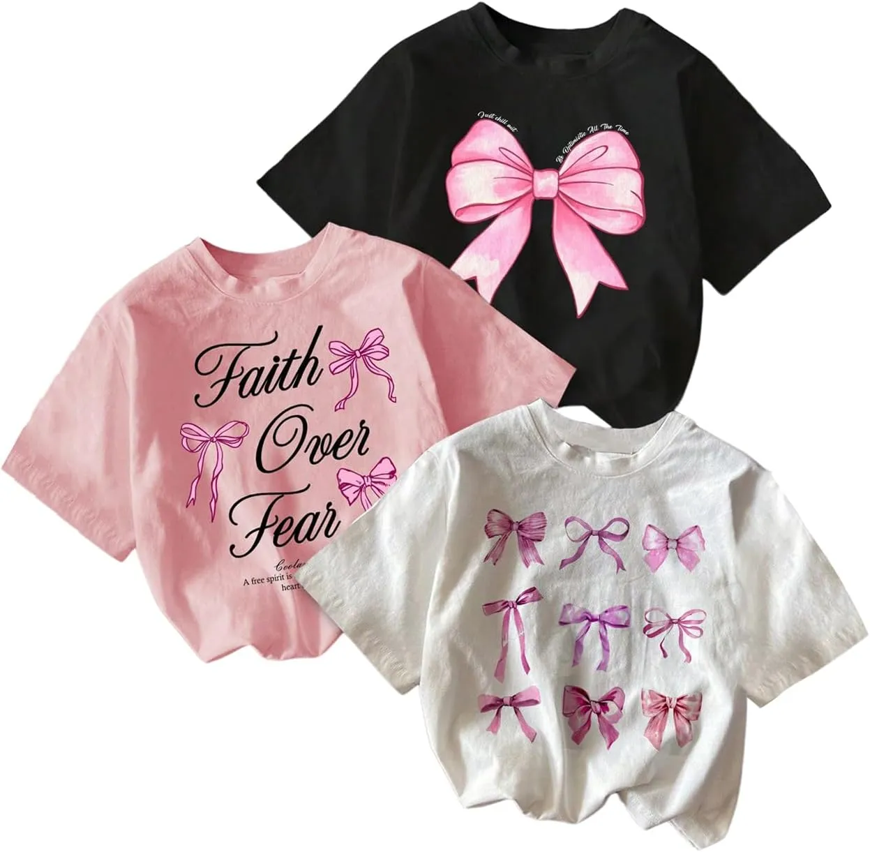 GORGLITTER Girl's 3 Piece Heart Leopard T Shirt Graphic Crewneck Short Sleeve Oversized Shirt