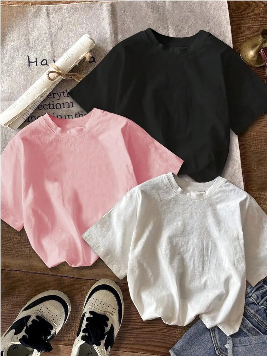 GORGLITTER Girl's 3 Piece Heart Leopard T Shirt Graphic Crewneck Short Sleeve Oversized Shirt