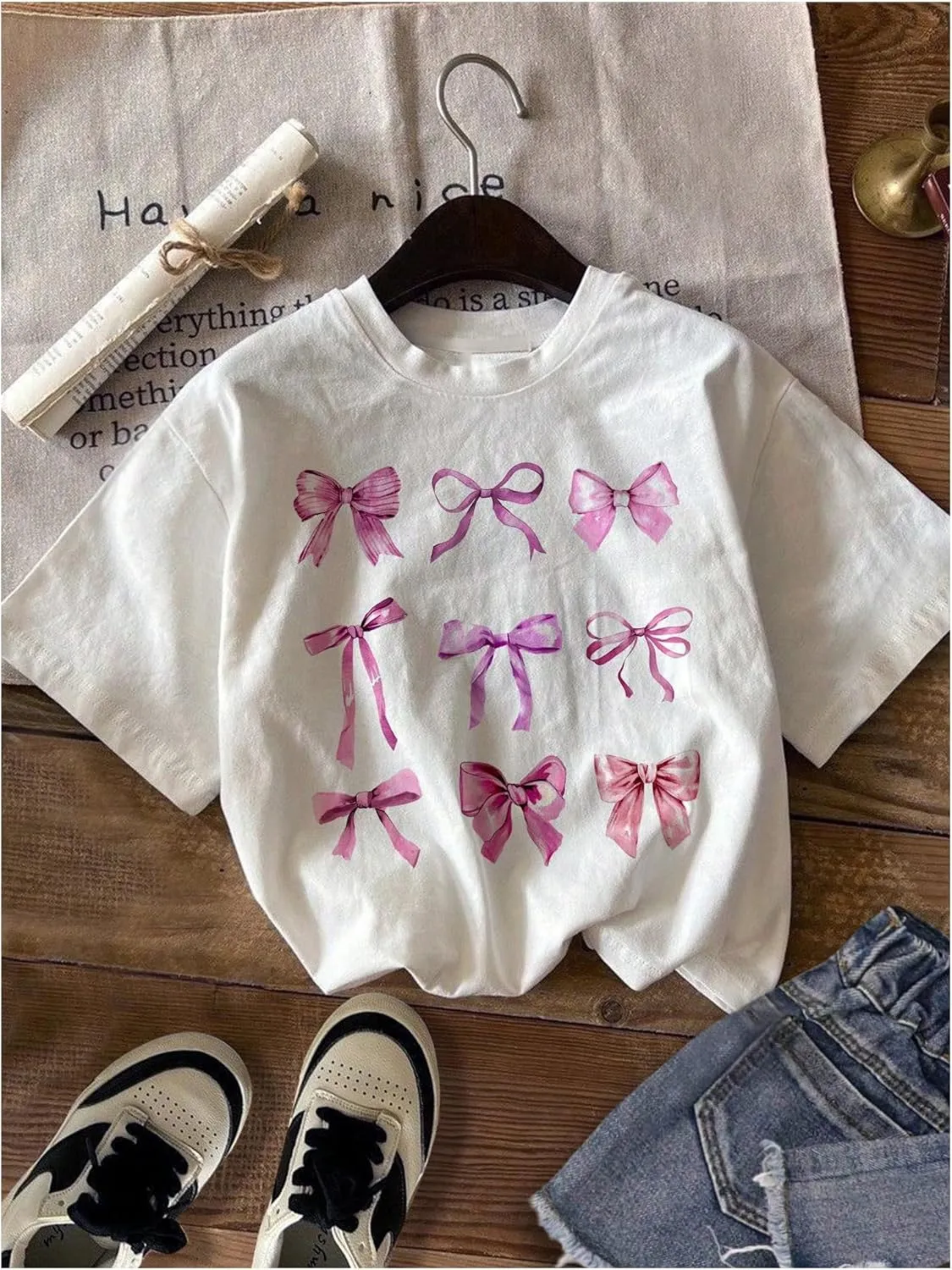 GORGLITTER Girl's 3 Piece Heart Leopard T Shirt Graphic Crewneck Short Sleeve Oversized Shirt