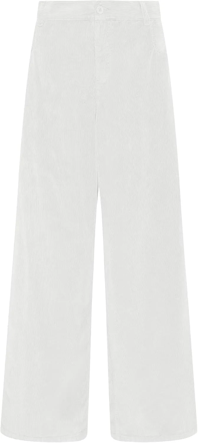 GRAPENT Corduroy Wide Leg Pants Woman High Waisted Fall Business Casual Elastic Waist Loose Trendy Trousers with Pockets