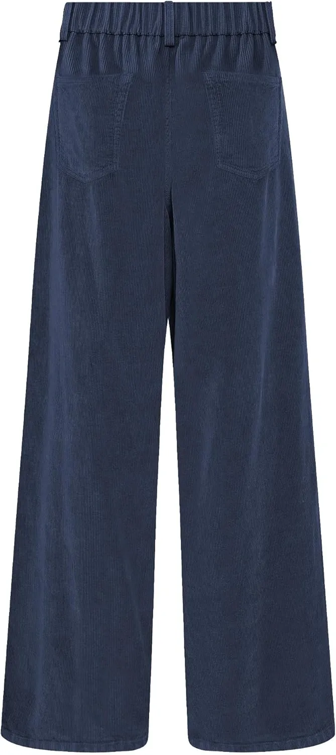 GRAPENT Corduroy Wide Leg Pants Woman High Waisted Fall Business Casual Elastic Waist Loose Trendy Trousers with Pockets