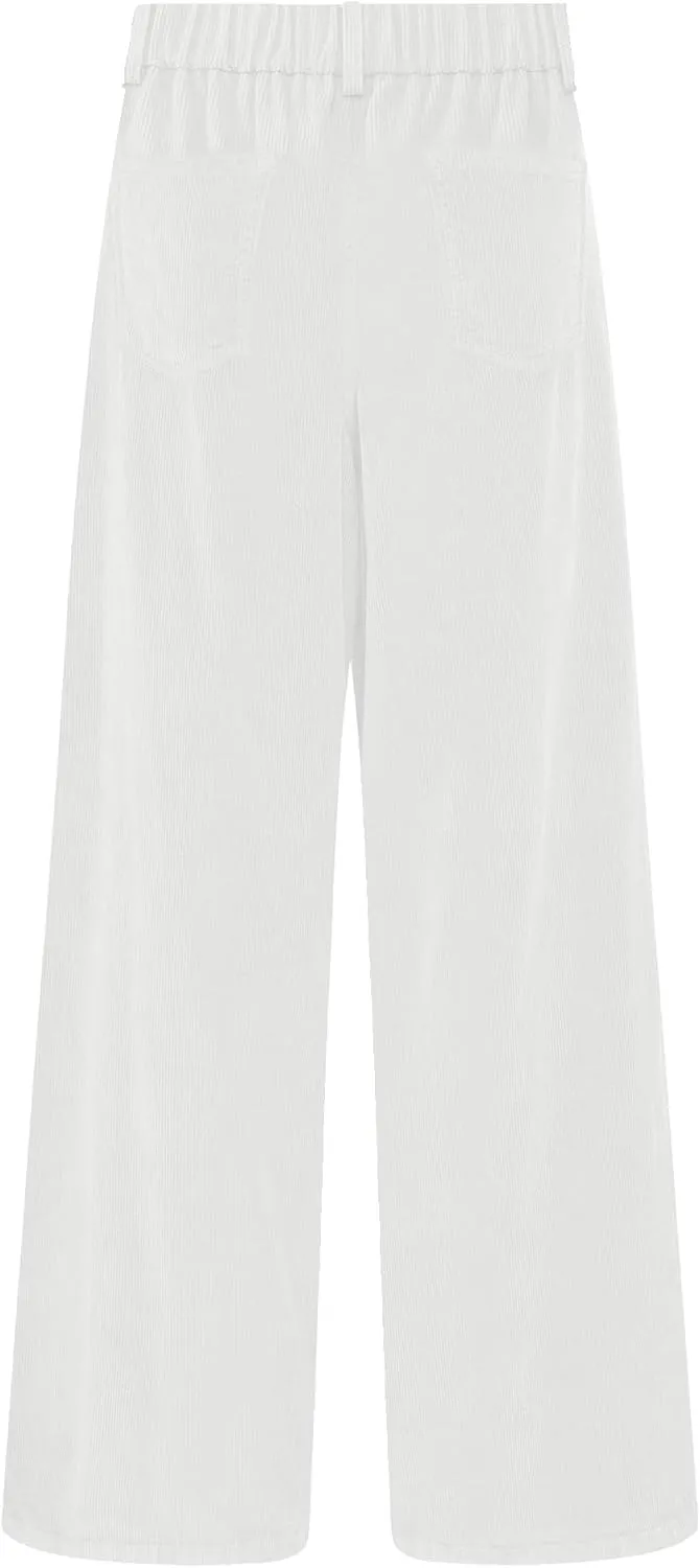 GRAPENT Corduroy Wide Leg Pants Woman High Waisted Fall Business Casual Elastic Waist Loose Trendy Trousers with Pockets