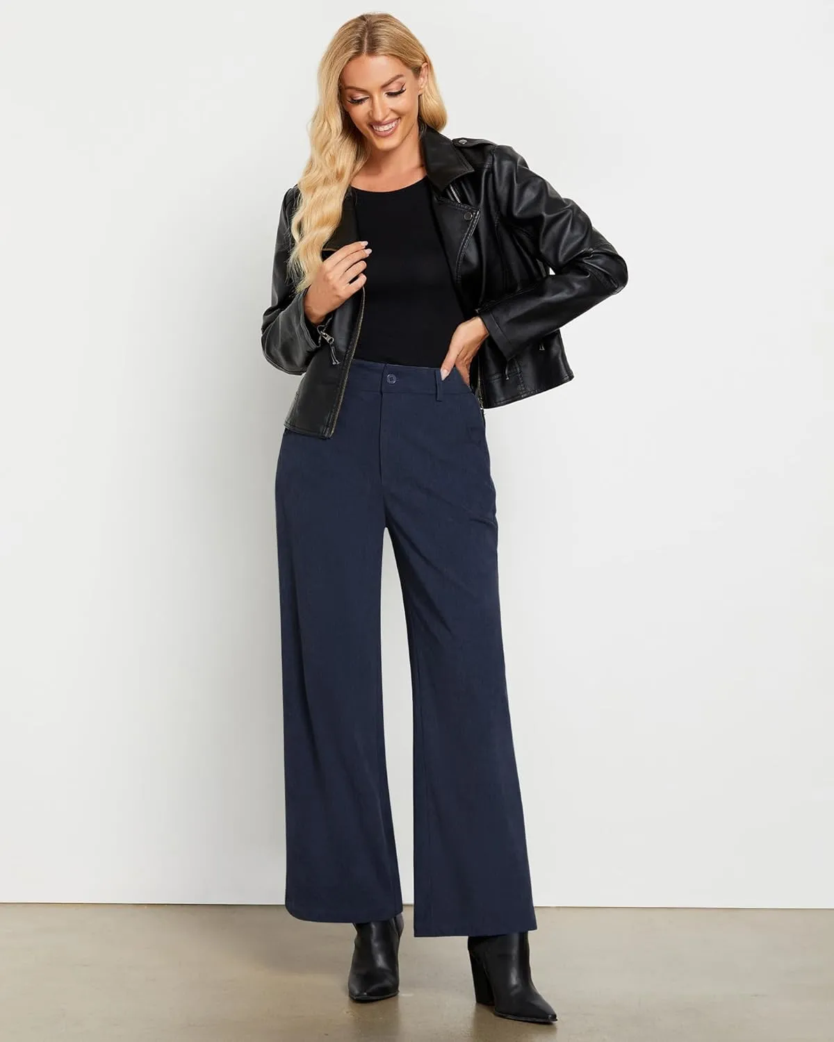 GRAPENT Corduroy Wide Leg Pants Woman High Waisted Fall Business Casual Elastic Waist Loose Trendy Trousers with Pockets