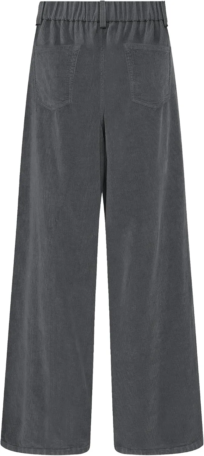 GRAPENT Corduroy Wide Leg Pants Woman High Waisted Fall Business Casual Elastic Waist Loose Trendy Trousers with Pockets