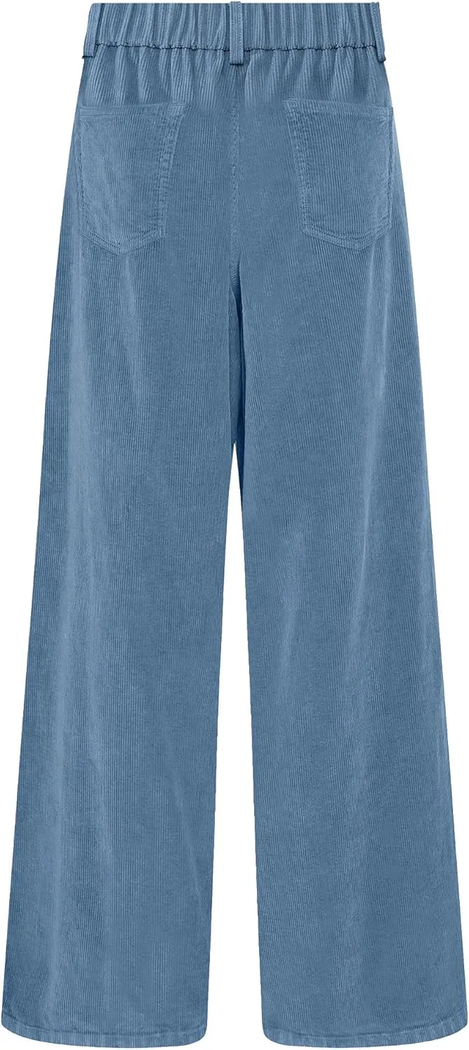 GRAPENT Corduroy Wide Leg Pants Woman High Waisted Fall Business Casual Elastic Waist Loose Trendy Trousers with Pockets