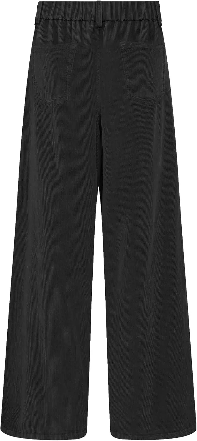 GRAPENT Corduroy Wide Leg Pants Woman High Waisted Fall Business Casual Elastic Waist Loose Trendy Trousers with Pockets