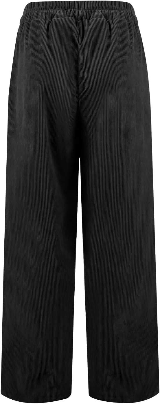 Gumipy Corduroy Pants Women Casual Comfy Wide Leg Pants Elastic High Waisted Trousers Pants Fall Lounge Pants with Pockets