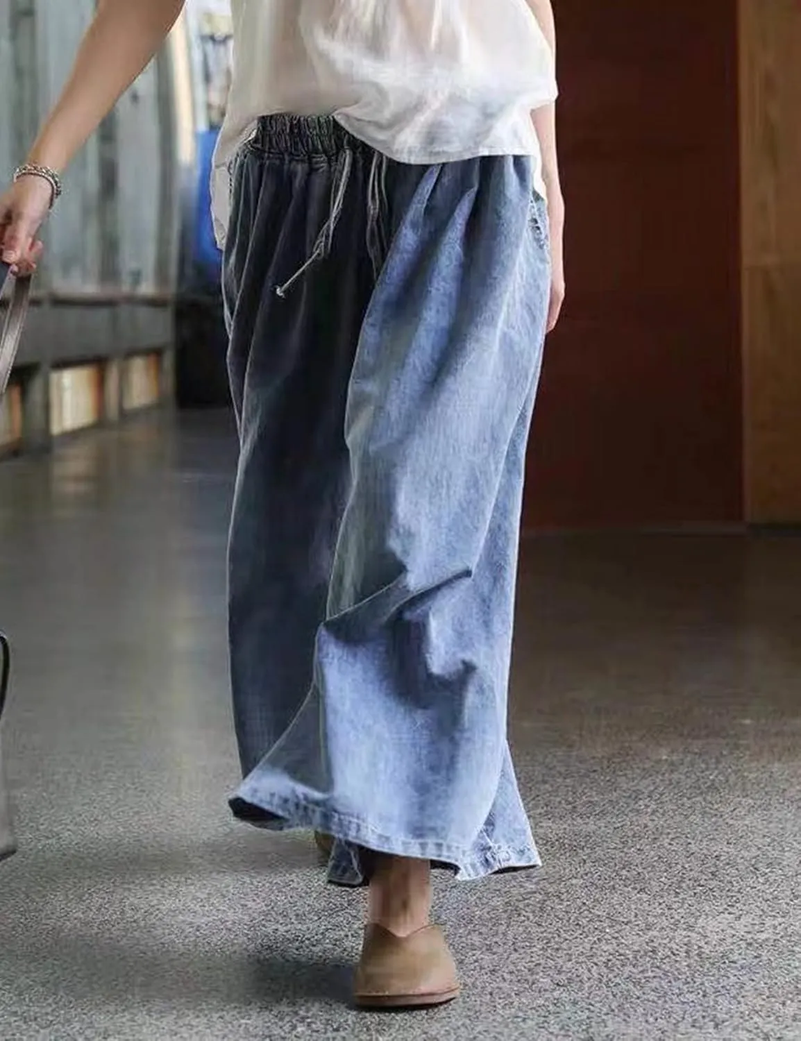 HaoMay Women's Loose Baggy Wide Leg Jeans High Elastic Waist Palazzo Pants