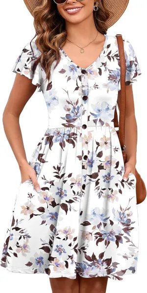 Heymoments Women's Summer Short Sleeve Dresses Casual T-Shirt Flowy Tunic Ladies Beach Sundress